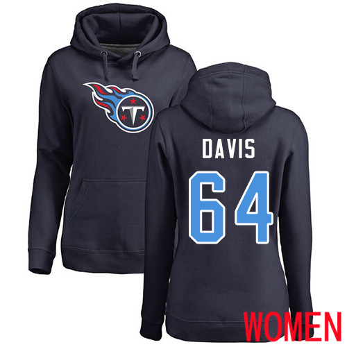 Tennessee Titans Navy Blue Women Nate Davis Name and Number Logo NFL Football #64 Pullover Hoodie Sweatshirts